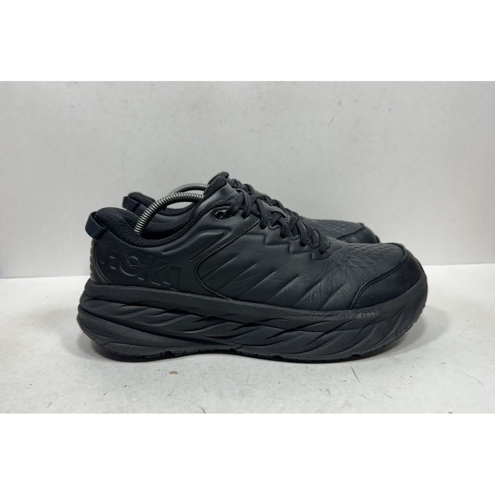 Hoka One One Bondi SR Wide Men's Size 10.5 2E Black Leather Work Shoes Non Slip
